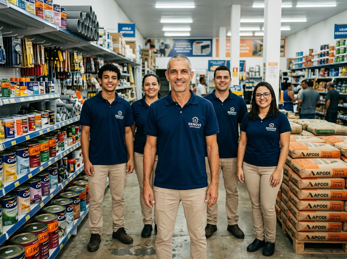 Equipe da Renove Construções na loja